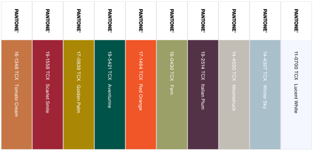 Colores Pantone para la temporada otoño e invierno del 2024